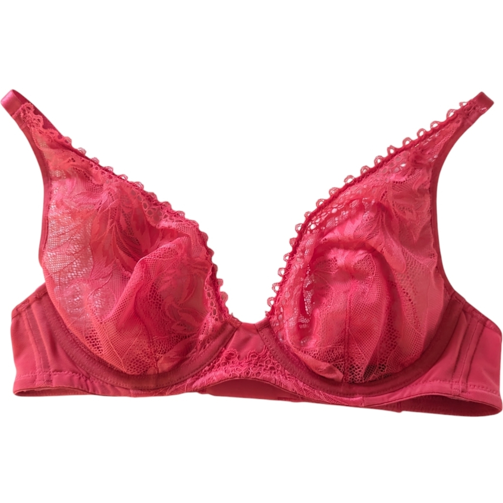 Soma Sensuous Lace Bra Plunge 34C Red Unlined Adjustable Straps Unpadded